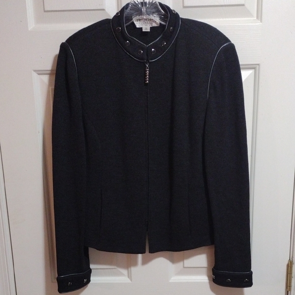 ST. John Collection By Marie Gray Vintage Santana Knit Blazer Charcoal Size 10 - Picture 3 of 12
